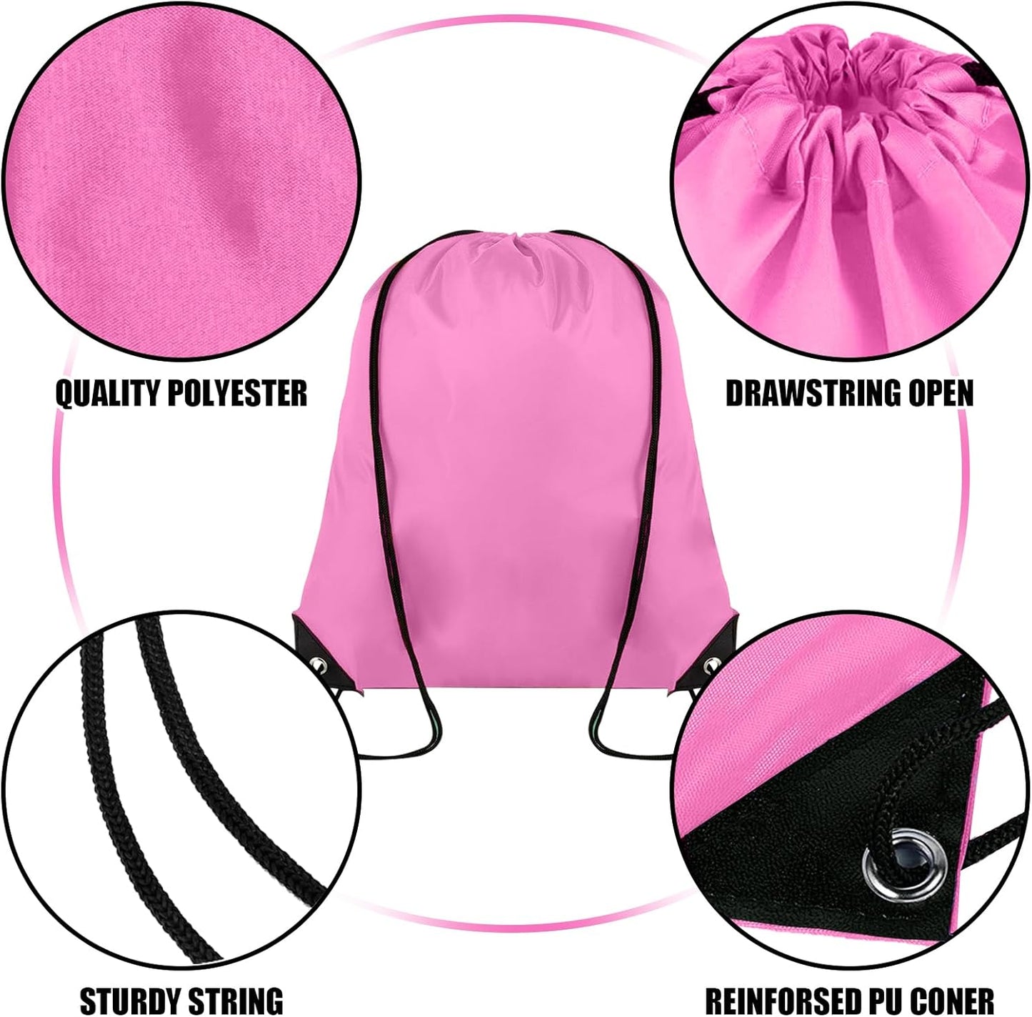 60 Pieces Drawstring Backpack Bulk Cinch Sackpack Ployster Drawstring Bags for Gym Party Trip(Pink)