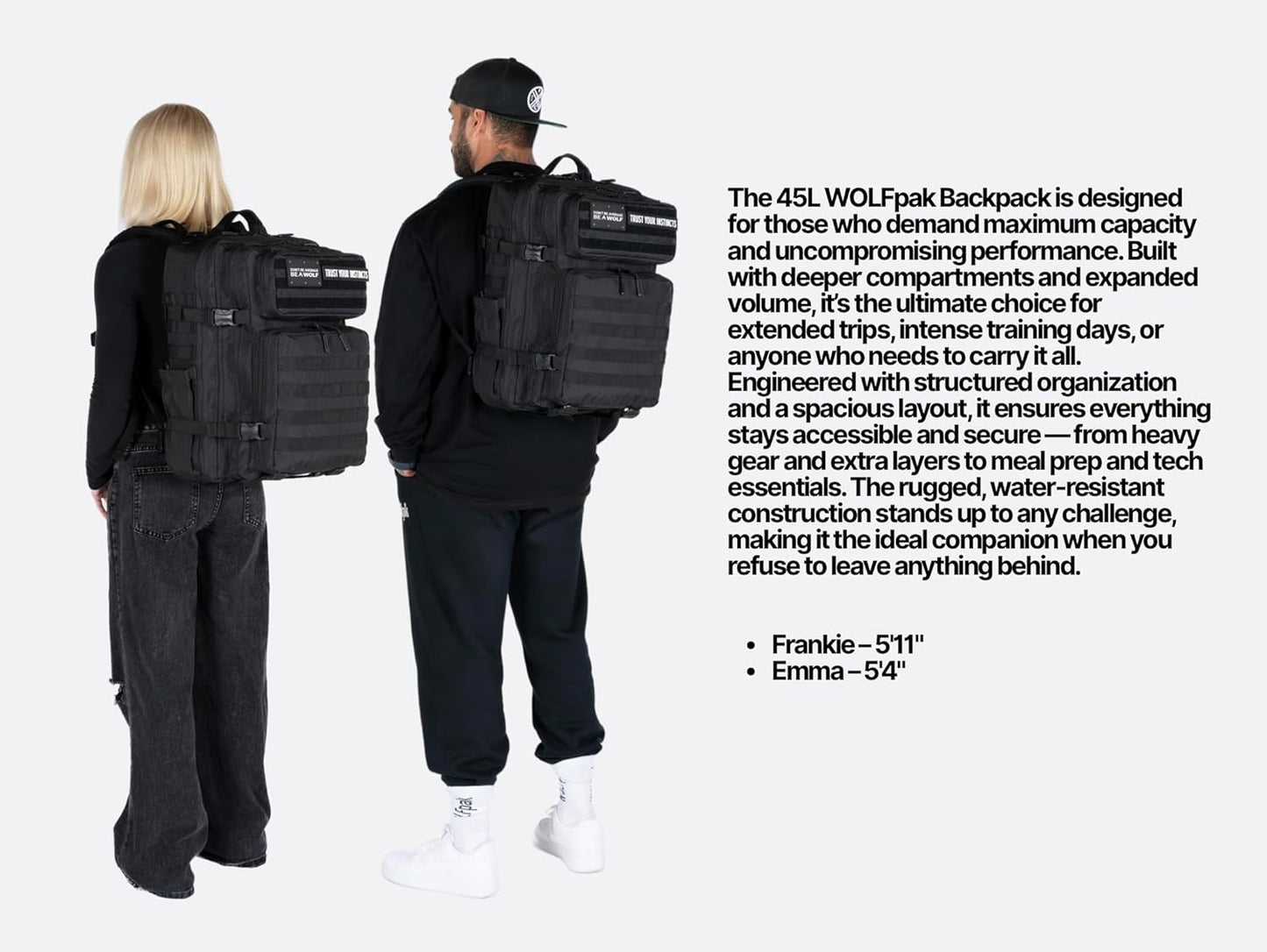 WOLFpak 45L Athletic Gym Backpack - Durable 1000D Waterproof Oxford Material with MOLLE Webbing, Laptop Pocket & Dual Cup Holders, Durable Fitness/Travel/Military Daypack (Nightshade Edition)