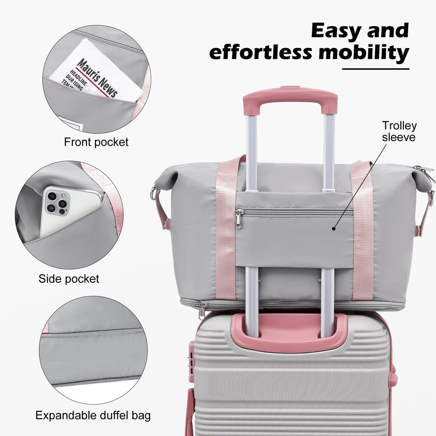 LONG VACATION 3 Piece Carry On Luggage 20 Inch Suitcase with Spinner Wheels, ABS+PC Hardshell Suitcase set with TSA Lock & YKK Zipper