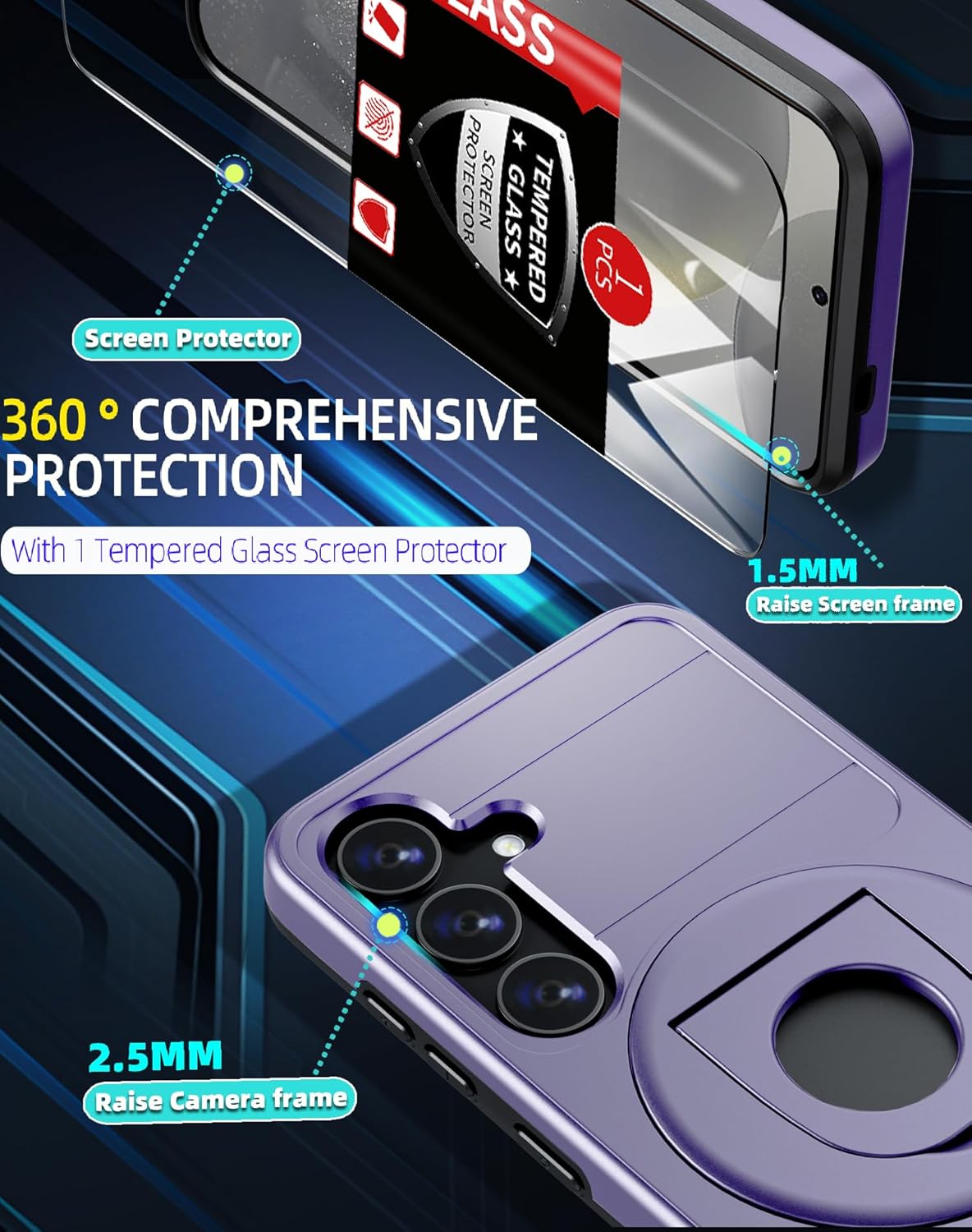 for Samsung Galaxy S24 Case Magnetic Compatible with MagSafe Wireless Charging,with Screen Protector,for S24 Case with Kickstand Ring Anti-Scratch Shockproof Heavy Duty Protection Purple