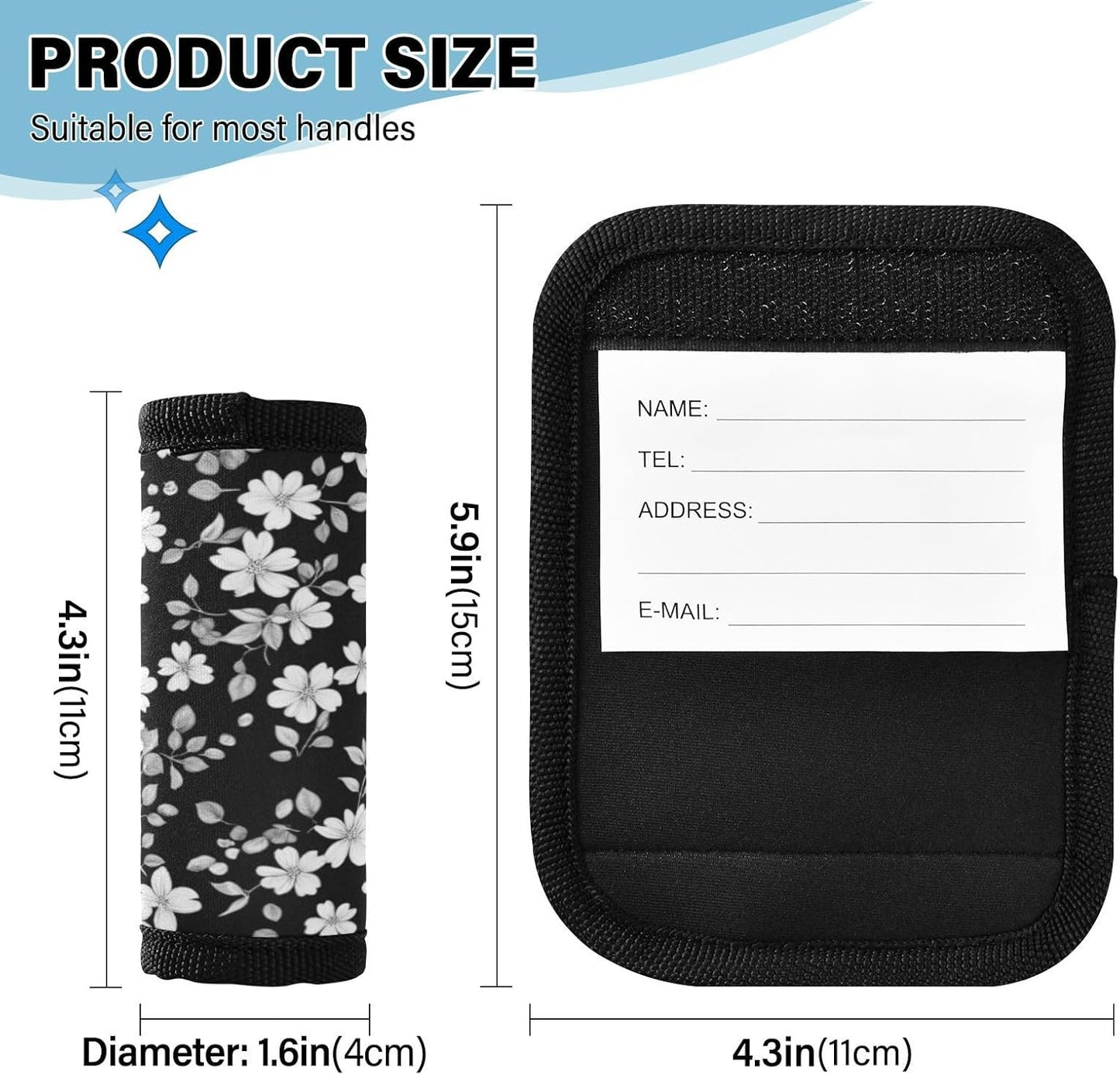 2Pcs Luggage Handle Wrap Suitcase Identifier Handle Covers Tags Soft Travel Bags Luggage Handle Gripper Accessories for Airplane Flying White Flower