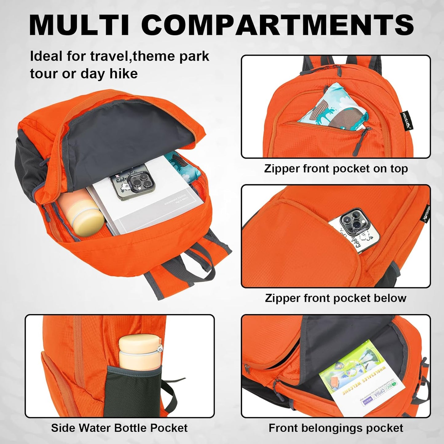 HOLYLUCK 20L lightweight packable Hiking Daypack Foldable Backpack for Men Women Small Travel