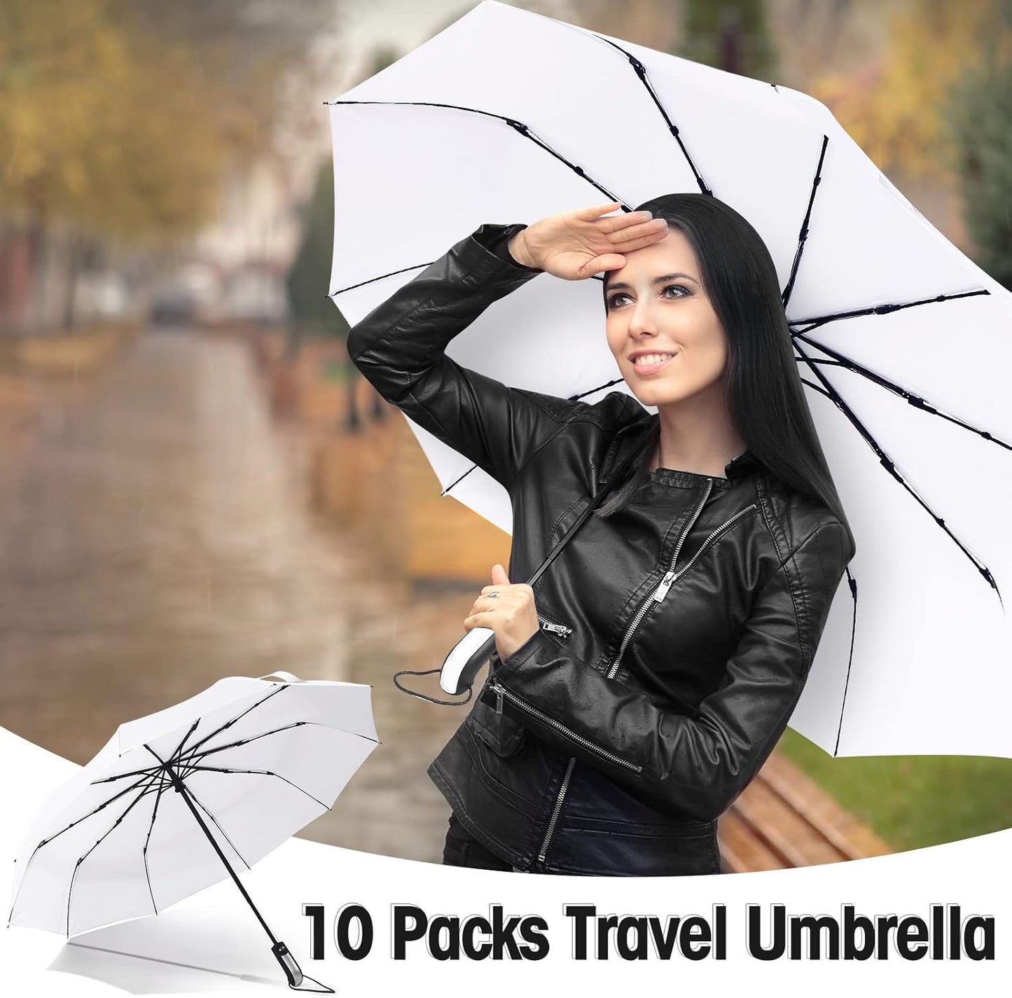 LEIFIDE 10 Pack Collapsible Wedding Umbrellas Bulk Compact Set Windproof Travel Rain Umbrellas Folding and Portable Automatic Open Close for 1-2 People, Men and Women, Guests