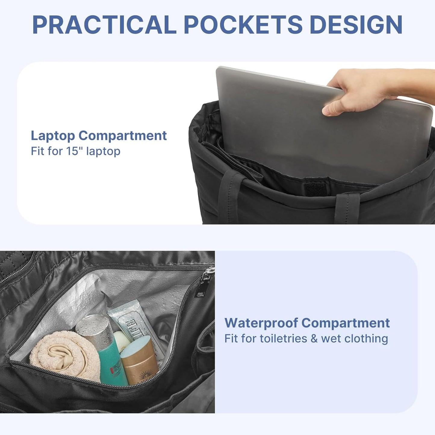 G4Free Tote Bag for Women, Puffer Casual Shoulder Bag with Cup Holder and Laptop Compartment for Travel, Work, Gym
