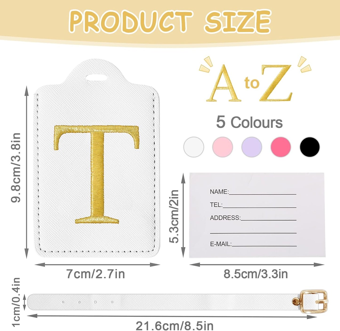 Initial Letter Luggage Tag for Suitcase, Cute Luggage Bag, Waterproof PU Leather Travel Luggage Tag, Suitcase Identifier Name Tag, Monogrammed Suitcases Tags, Bag Tags for Handbags(White T)