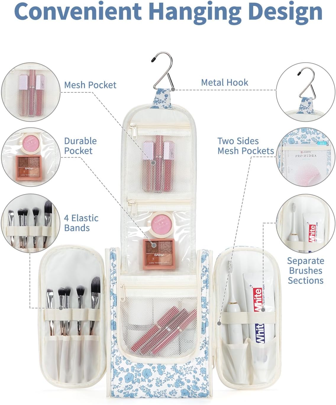 Narwey Hanging Toiletry Bag Women Travel Makeup Bag Organizer Toiletries Bag for Travel Size