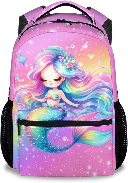 Girl Backpack, Mermaid Backpacks for Kids, 17" Toddler Bookbag for Preschool Kindergarte Elementary, Back to School Gifts Ideas