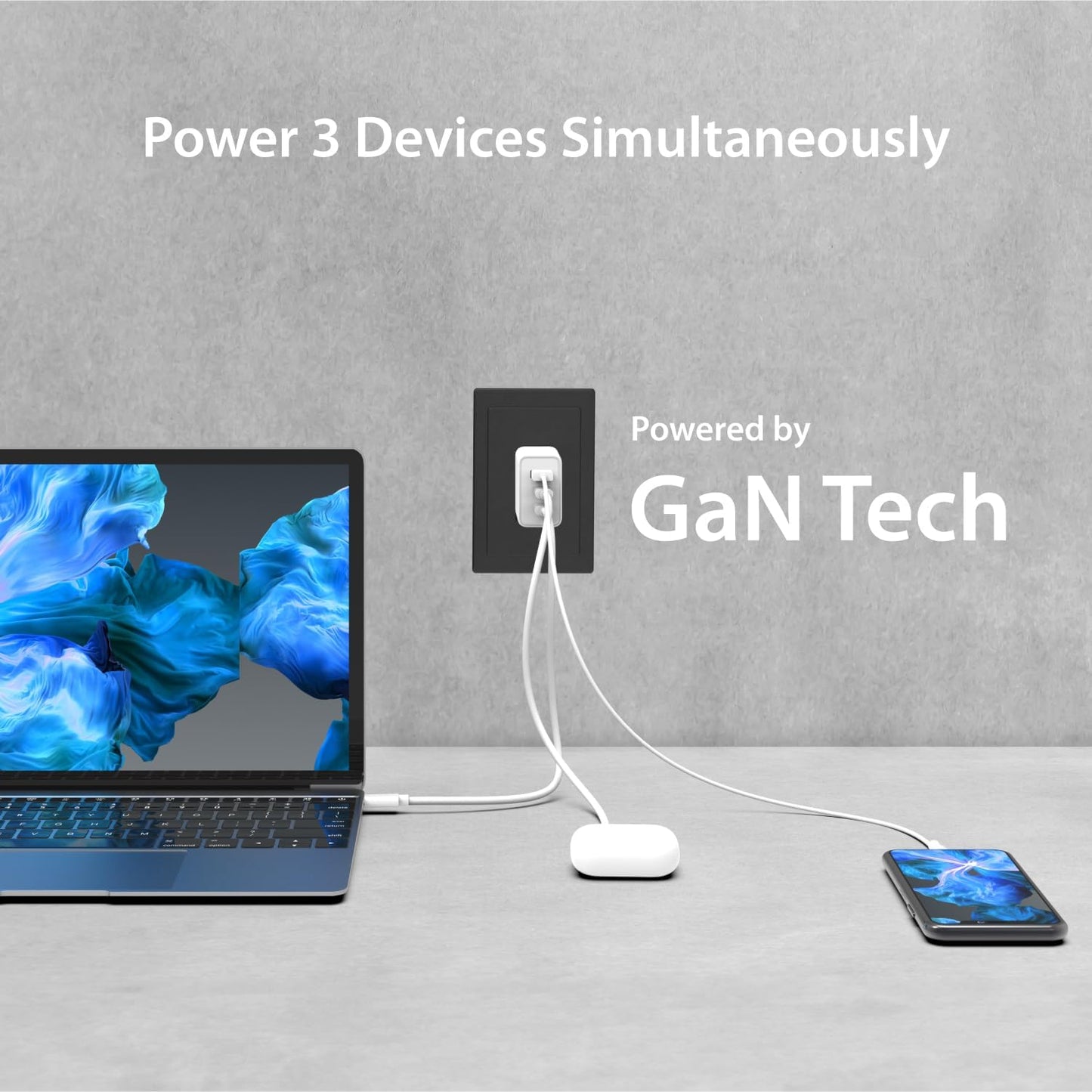 j5create 65W GaN USB-C 3 Port Charger, Compact and Foldable Wall Charger for MacBook Air, iPad Pro, iPhone 15/ Pro/Max, Galaxy S24/ S23, Dell XPS 13, Steam Deck, and More (JUP3365)