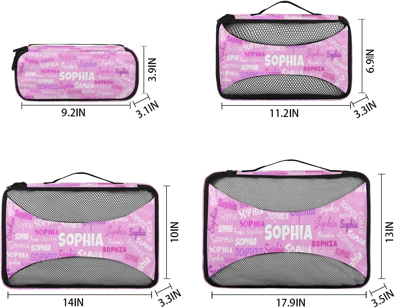 Custom Packing Cubes with Name - 4 Piece Pink Packing Cubes Compression Luggage Suitcase Organizer Set
