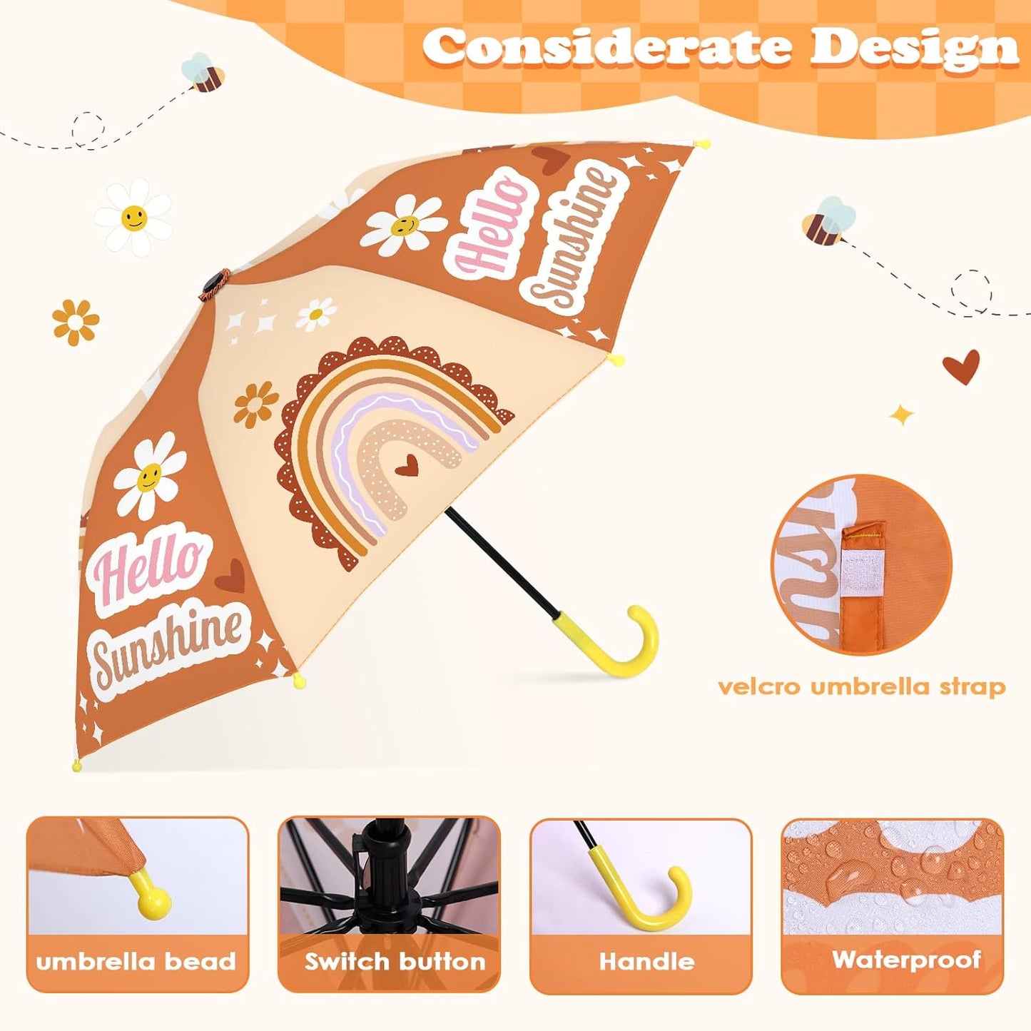 Kids Umbrella, Safety Windproof Umbrella with Easy-Grip Hook Handle for Toddler Girls and Boys