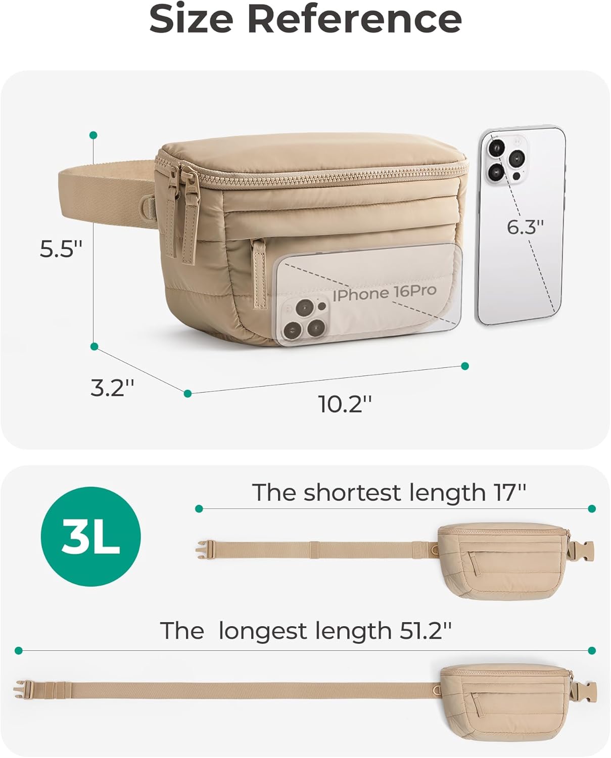 BAGSMART Fanny Packs for Women Two Way Zipper Belt Bag with Adjustable Strap, Puffy Fashion Waist Packs for Traveling Workout, Black