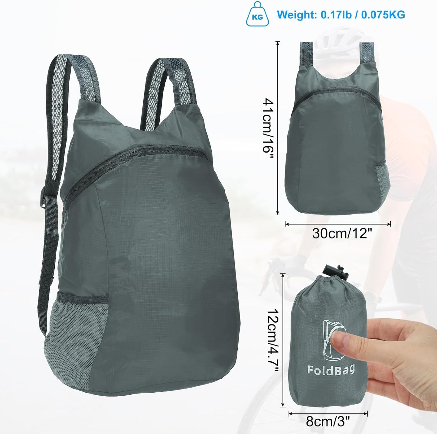PATIKIL Hiking Backpack, 15L-20L Packable Lightweight Backpack Daypack Small Foldable Outdoor Camping Cycling Backpacking Shoulder Bag, Grey