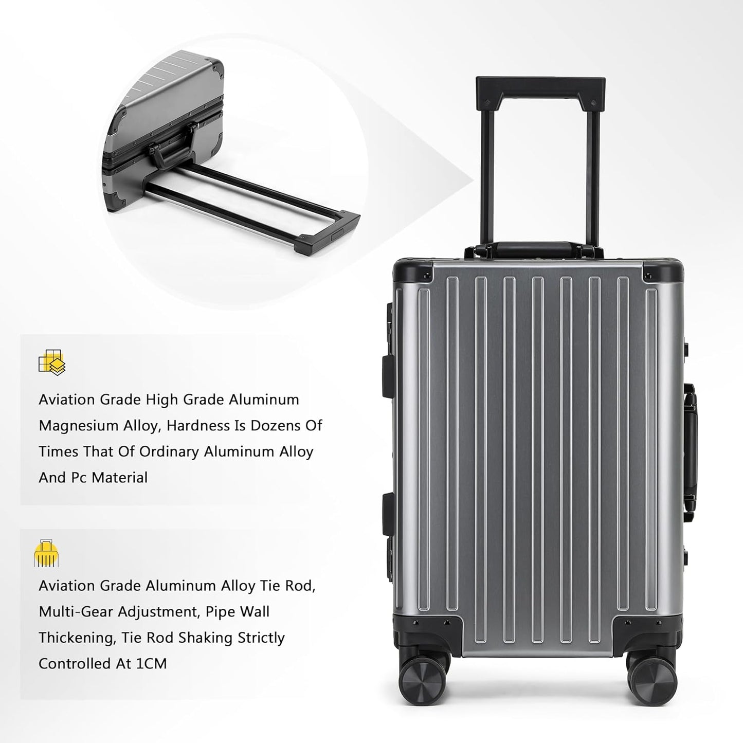 YYW All aluminum-magnesium Carry-On Luggage 24 Inch,Airline Approved Lightweight Suitcase with TSA Lock and Silent Wheels,Suitable for business travel (gunmetal gray, 24in)