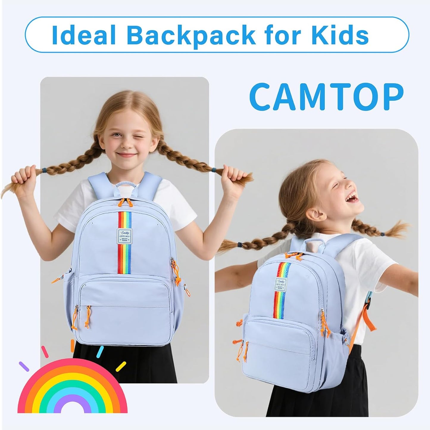 CAMTOP School Backpack for Girls, Kids Backpack for Elementary Middle Ages 8-10 Fit 15.6 Inch Laptop, Lightweight Travel Casual Daypack