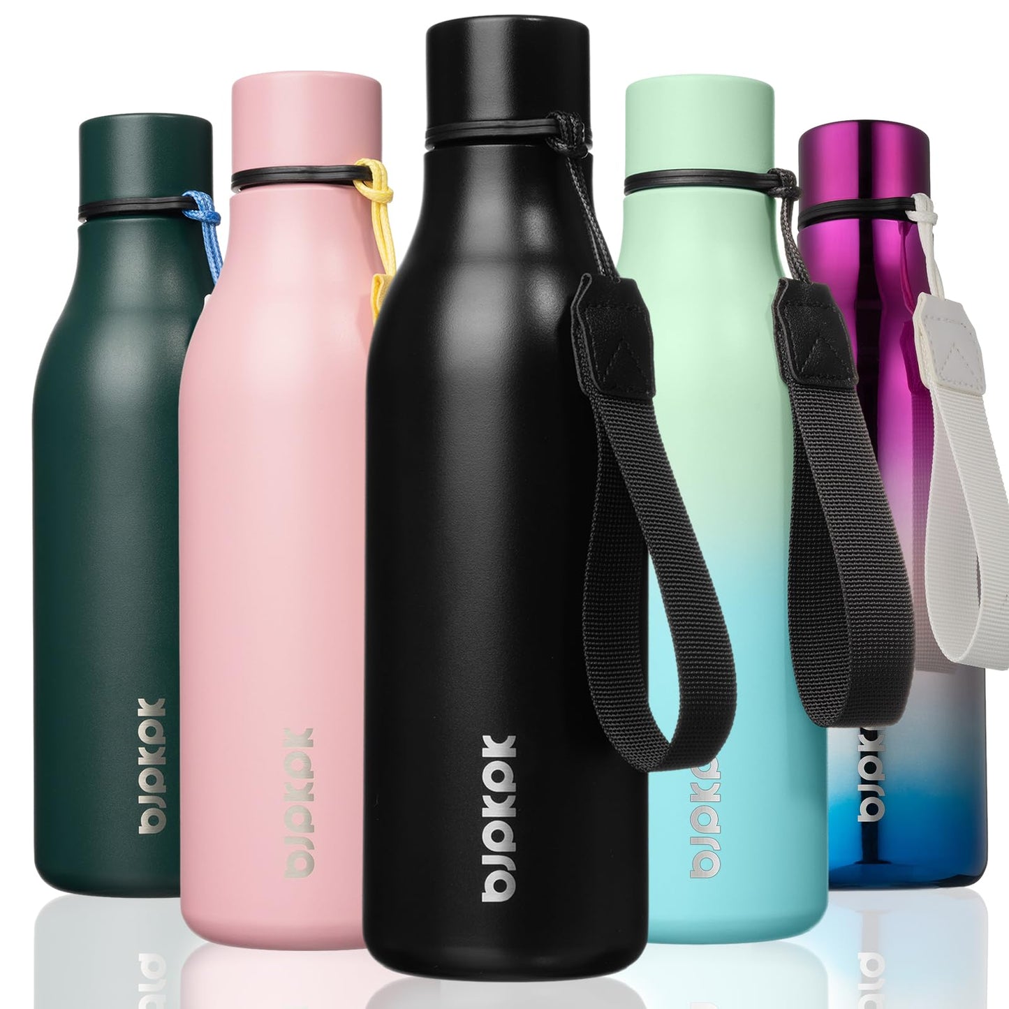 BJPKPK 18oz Insulated Water Bottle, Stainless Steel Bottle with Carry Strap