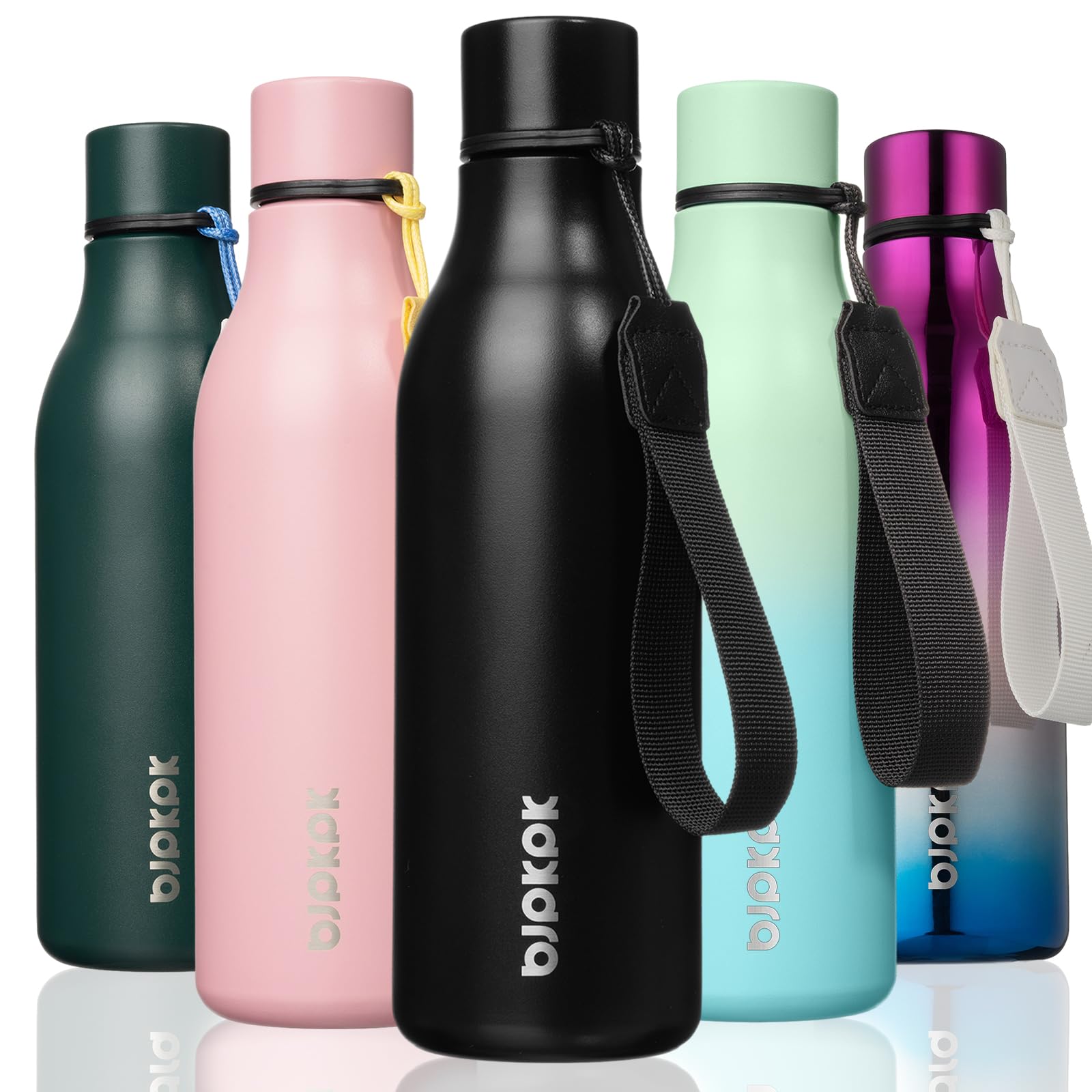 BJPKPK 18oz Insulated Water Bottle, Stainless Steel Bottle with Carry Strap