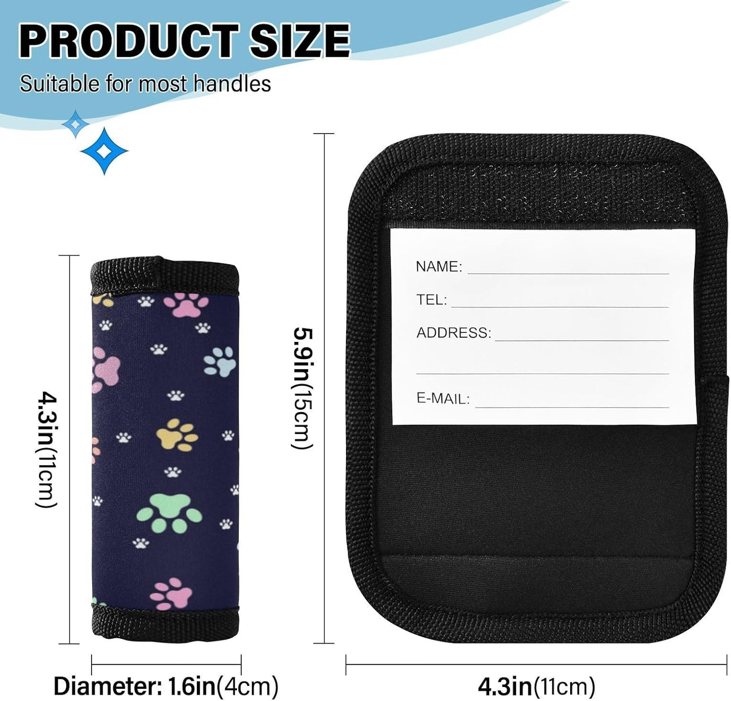 2Pcs Luggage Handle Wrap Suitcase Identifier Handle Covers Tags Soft Travel Bags Luggage Handle Gripper Accessories for Airplane Flying Dog Footprints
