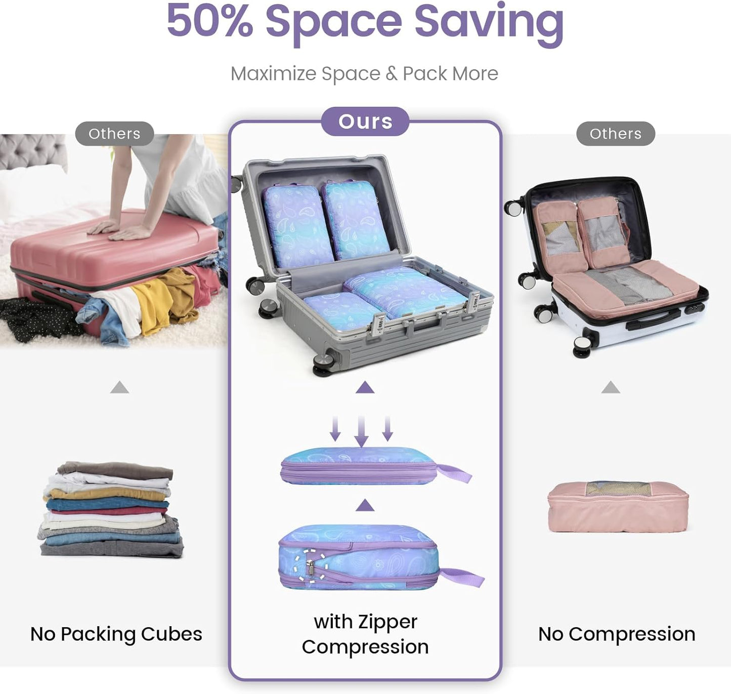 Cambond Compression Packing Cubes for Travel Women - Travel Bags Luggage Organizers Travel Essentials Compression Cubes for Travel Carry on Suitcases Organizer