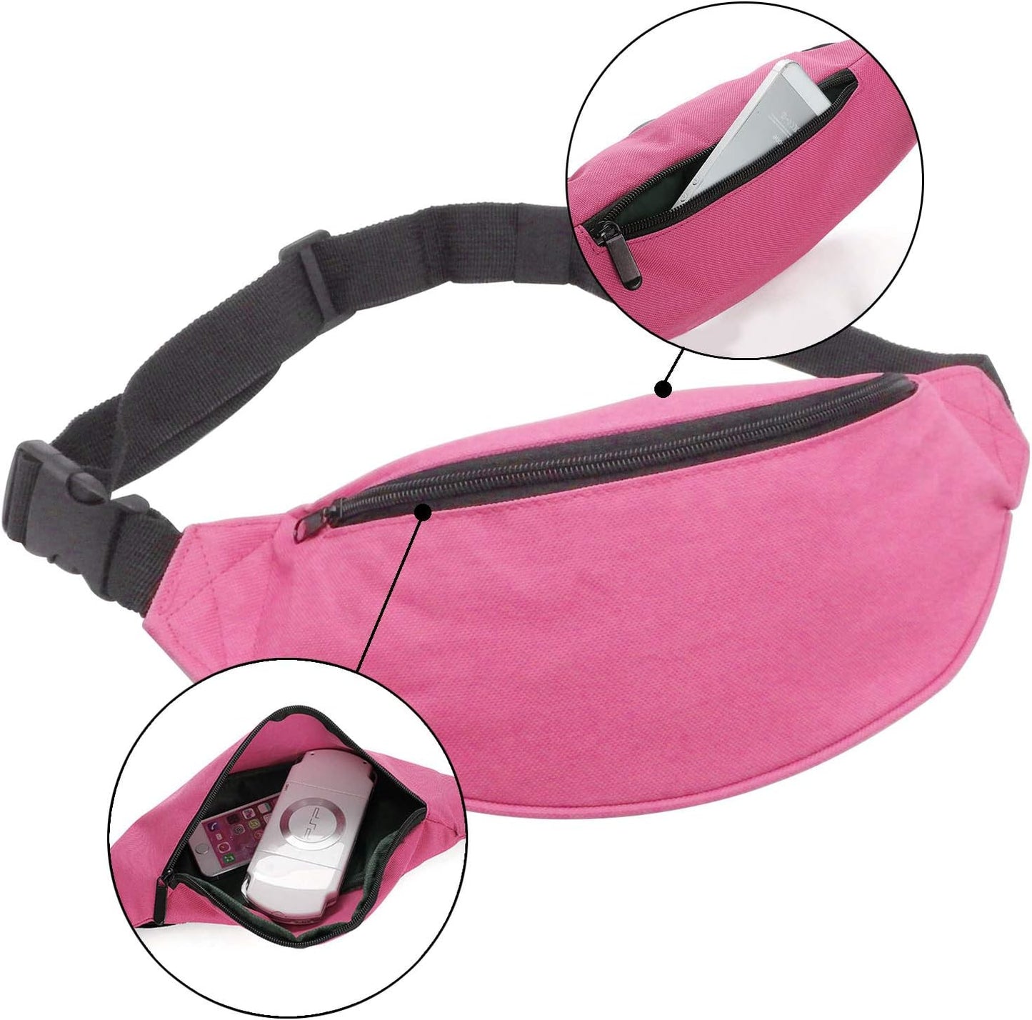 INNOLIFE Unisex Men Women Fashion Sporty Multi-Purpose 2-Zipper Waist Belt Bag Fanny Pack Adjustable Strap for Sport Hiking Traveling Passport Wallet (Pink)