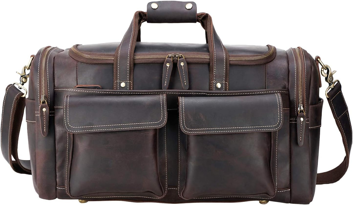 Polare 23" Duffel Thick Full Grain Cowhide Leather Gym Weekender Overnight Luggage Bag For Men 42L