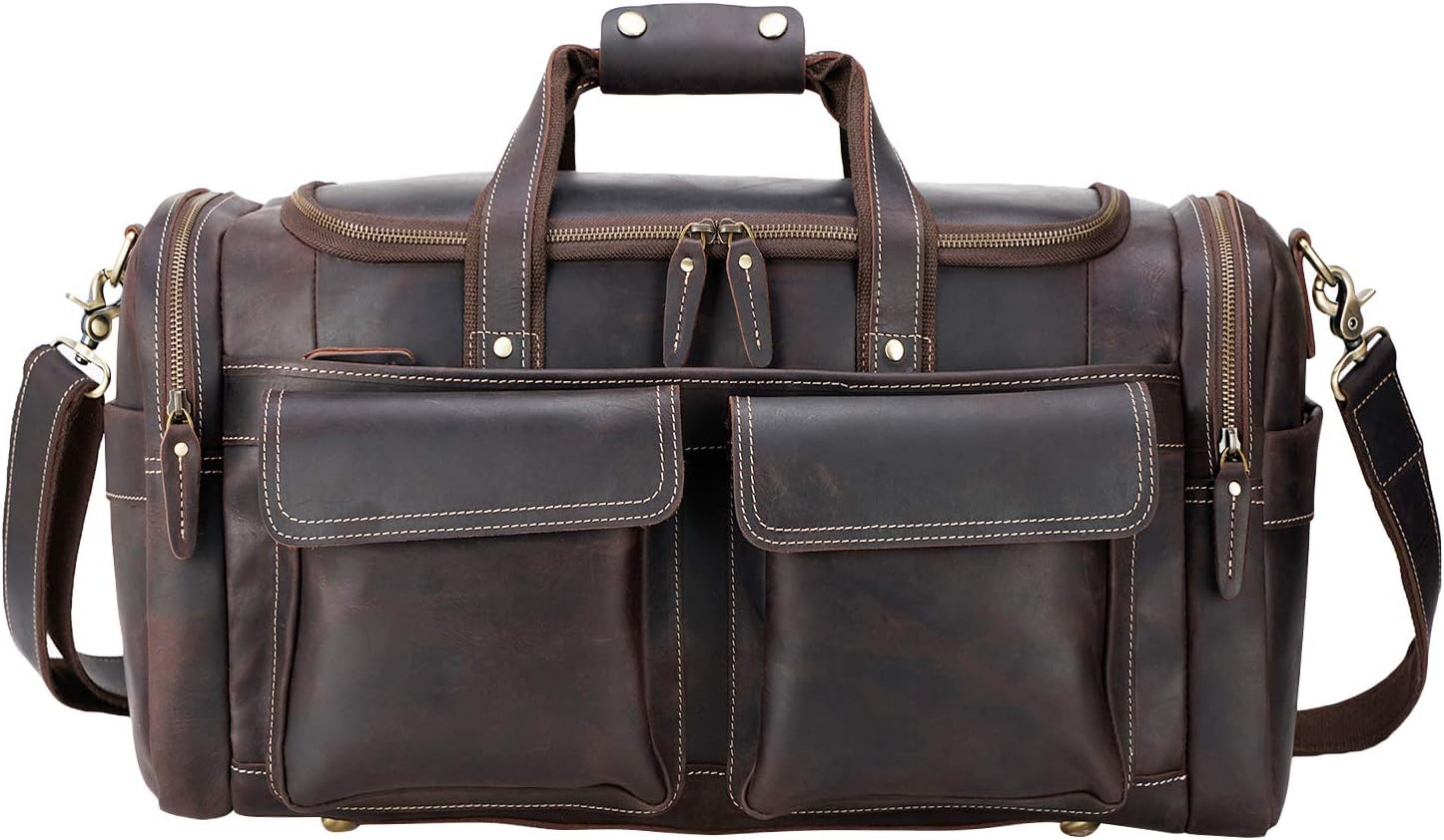 Polare 23" Duffel Thick Full Grain Cowhide Leather Gym Weekender Overnight Luggage Bag For Men 42L