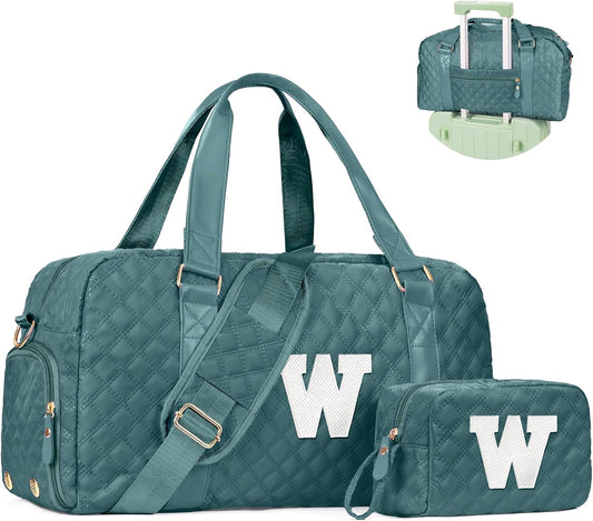 Initial Travel Duffle Bag Women Girls Gift: Personalized Weekender bags, Dance Cheer bag Sports for Girl, Kid Gymnastics Bags, Birthday Gifts for Women Girls Kids Teens Mom Teacher