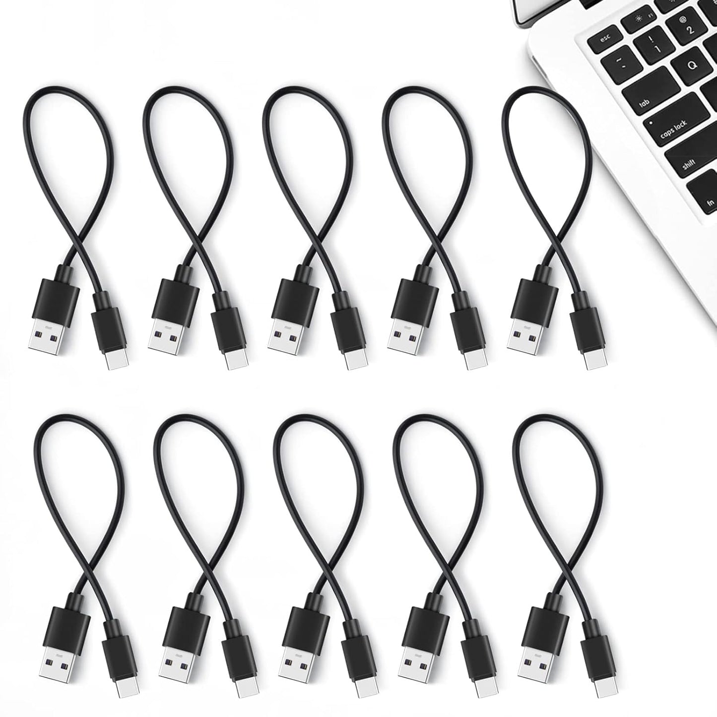 Short USB C Charger Cable 1ft Bulk 10-Pack, USB to Type C Phone Charger Fast Charging Cord