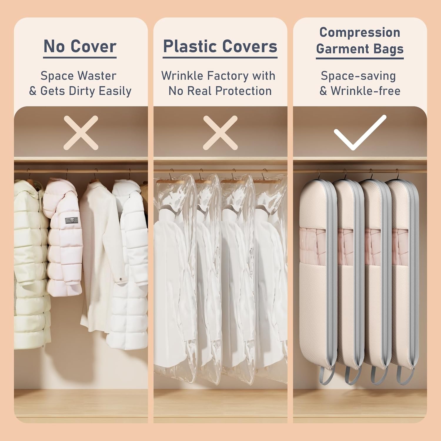 DIMJ 4 Pack 54" Garment Bags for Hanging Clothes - Space Saving Compression Suit Bag Travel with