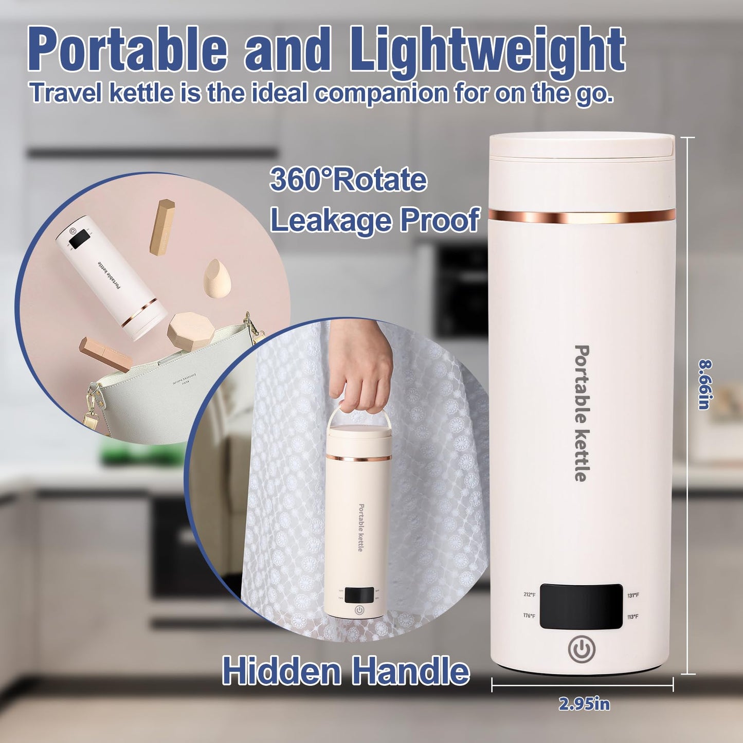 Touxila Portable Electric Kettle for Travel 120V, 13.5oz, 4 Temp Settings