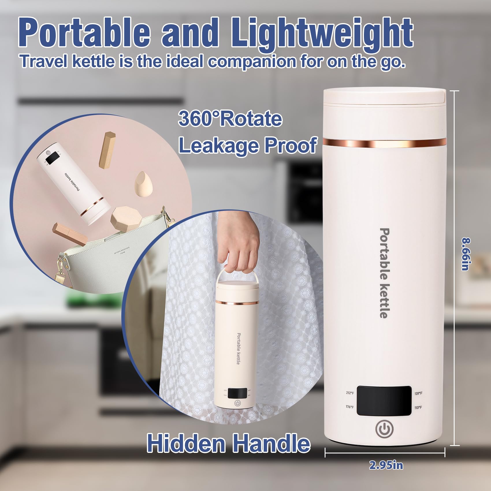 Touxila Portable Electric Kettle for Travel 120V, 13.5oz, 4 Temp Settings
