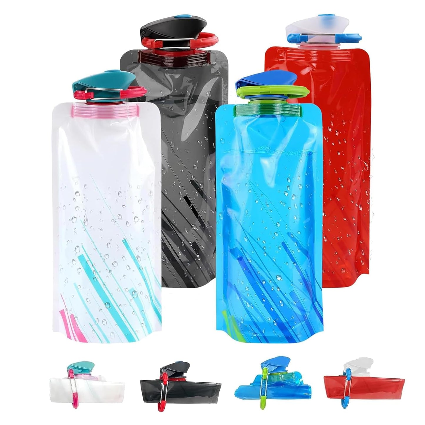 Jinora 4 Pack Collapsible Water Bottles for Travel – 23oz Foldable Water Bottle with