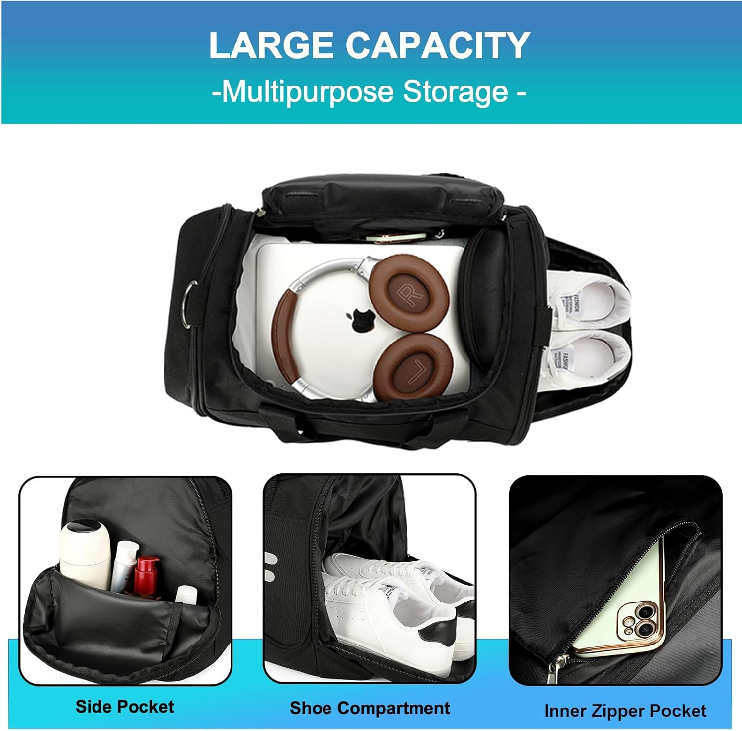 Urbanstand Gym Bag for Men & Women - 40L Duffel Bag with Shoe Compartment, Carry On Weekender Water