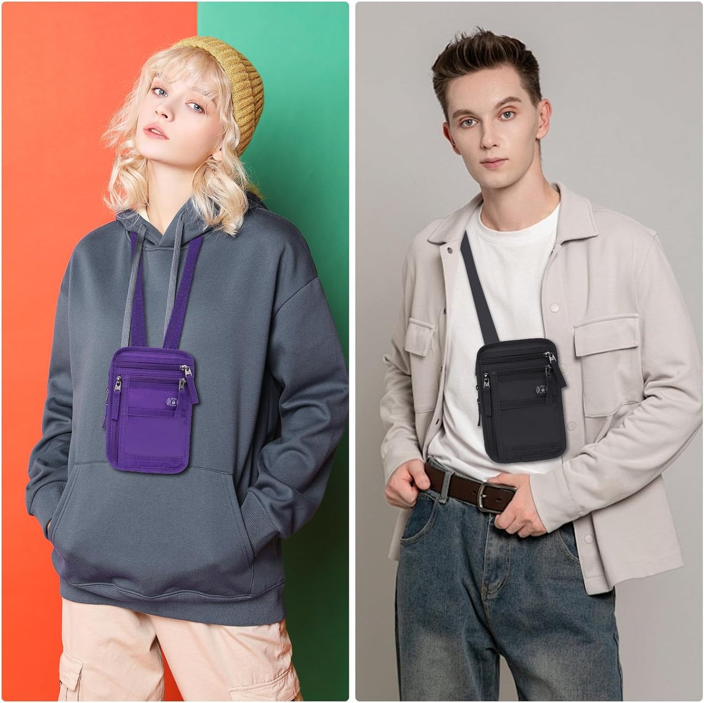 RFID Blocking Neck Wallet Small Crossbody Bag Travel Passport Holder Slim Minimalist Design Security Neck Pouch