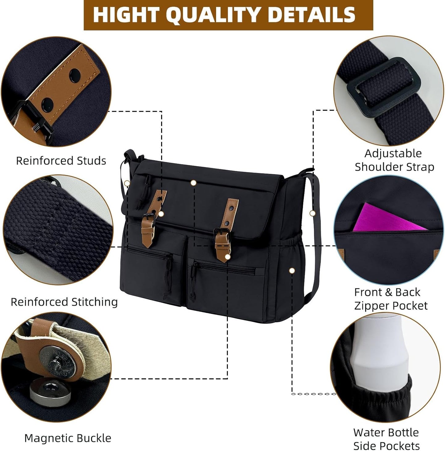 Travel Messenger Bag for Women Men: Durable Canvas Crossbody Handbag with Adjustable Strap Lightweight Laptop Purse