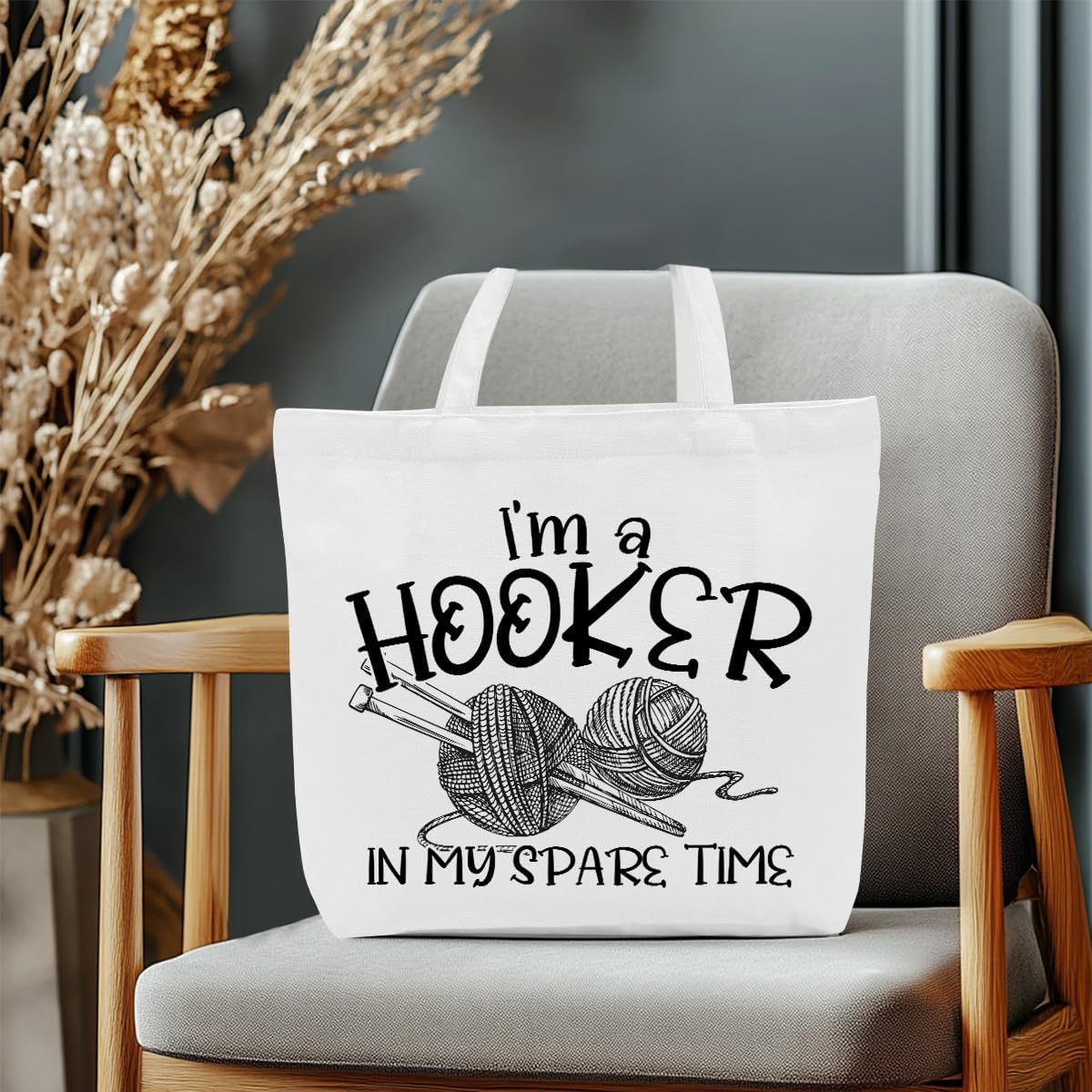 Crochet Knitting Humor Yarn Gifts Canvas Tote Bag, Reusable Grocery Shopping Bags for Crocheters Christmas
