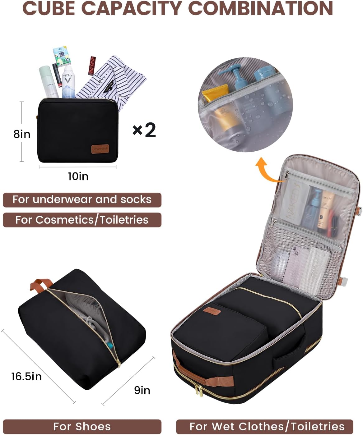 LOVEVOOK 40L Travel Backpack for Women & Men, Airline Approved Carry On Luggage with 3 Packing