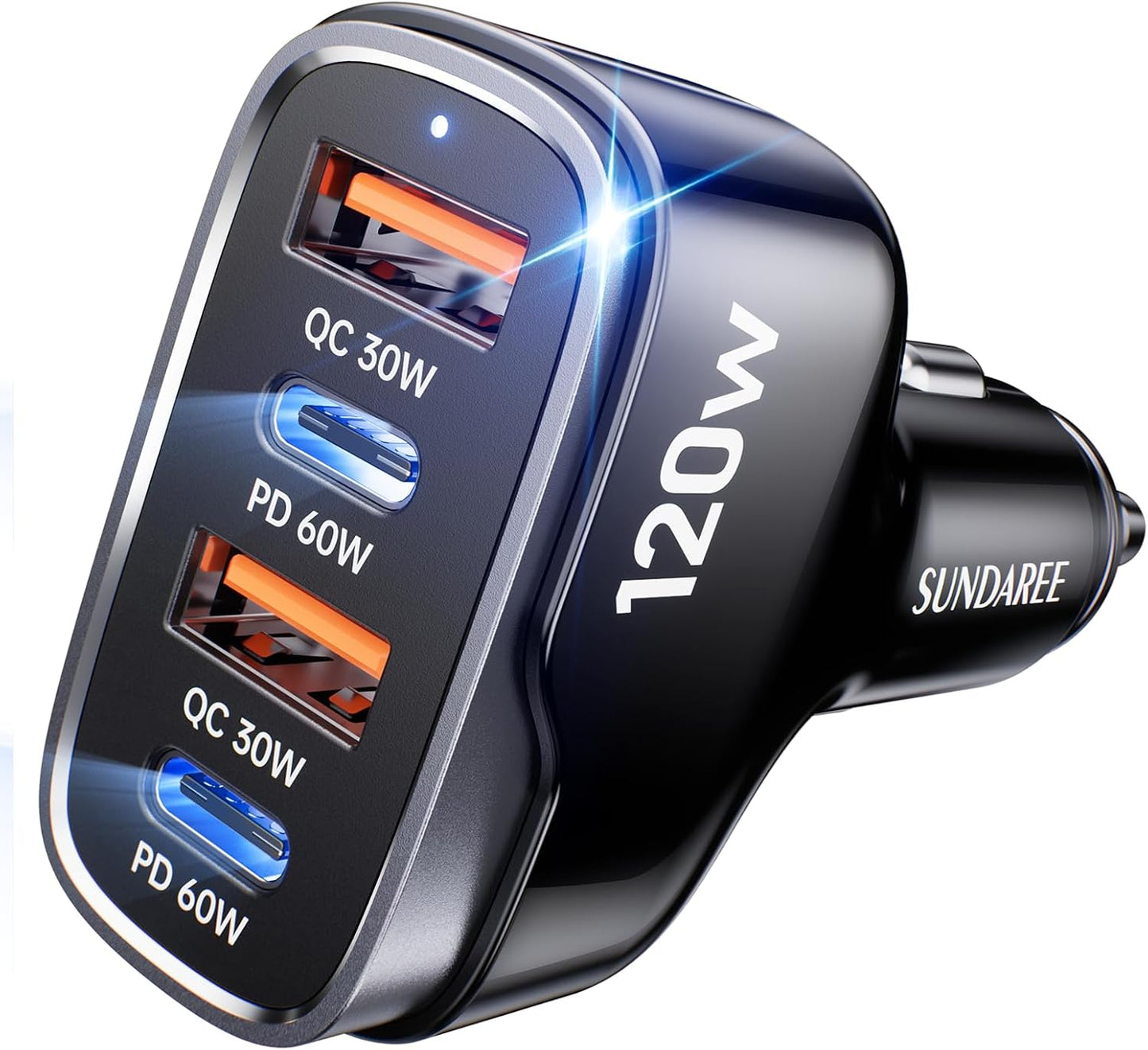 USB C Car Charger, 120W 4 Ports Super Fast Car Charger Adapter, Dual USB-C & USB-A PD60W/QC30W Fast Charging Cigarette Lighter for iPhone 17/16/15/14/13, Samsung Galaxy S25 Ultra/S24, Pixel, Android