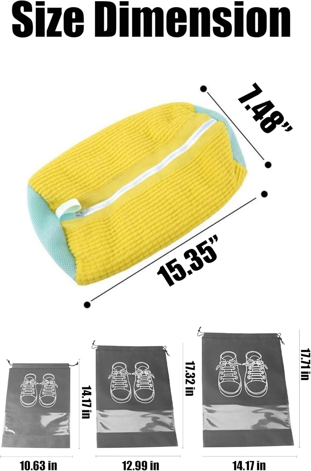 Shoe Washing Machine Bag, Shoe Laundry Bag for Washer and Dryer,360 Degrees Wrap-Around Cleaning,Reusable,Durable Zipper(2 PCS washing bag and 3 Pcs shoe bags(SML)) (Blue)