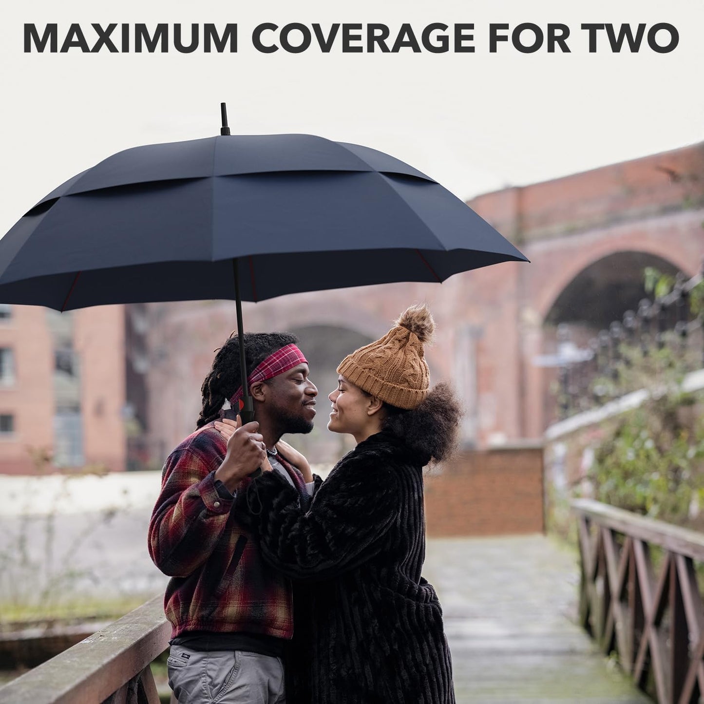Repel Umbrella Extra Large Windproof Golf Umbrella - Covers 2 People - 60" Wide Vented Double Canopy with Reinforced Fiberglass Ribs, Waterproof Coated Canopy