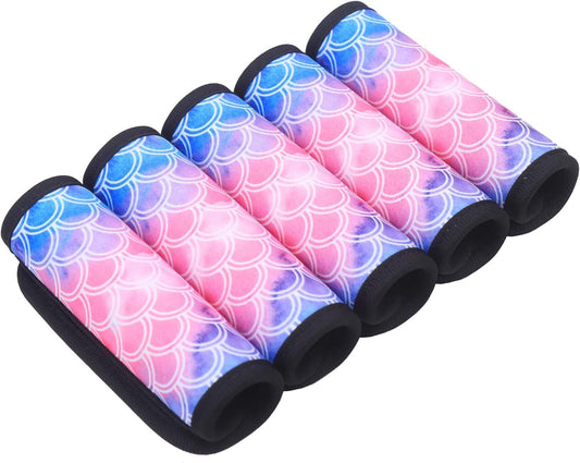Luggage Handle Wrap for Suitcase-Printed Bright Neoprene Luggage Tags/Grips/Identifiers/Markers/Covers/Gripper for Suitcases Carry On Bags 5 Packs (Mermaid-5 Packs)