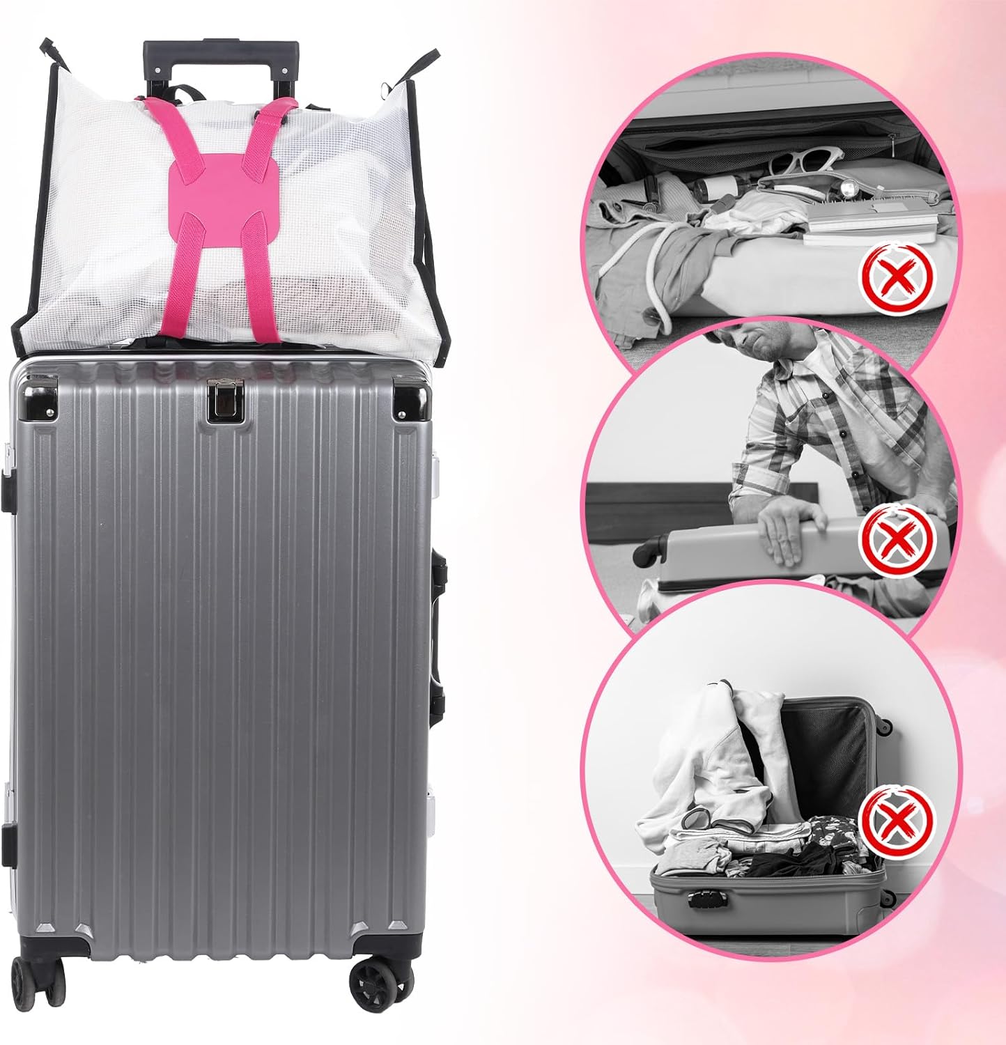 Luggage Strap for Suitcases, Luggage Straps - Add a Bag Travel Bag Bungee Belt Portable Bungee Belt Add a Bags Luggages Connector Straps Adjustable Suitcase Belts for Travel (Rose Pink)