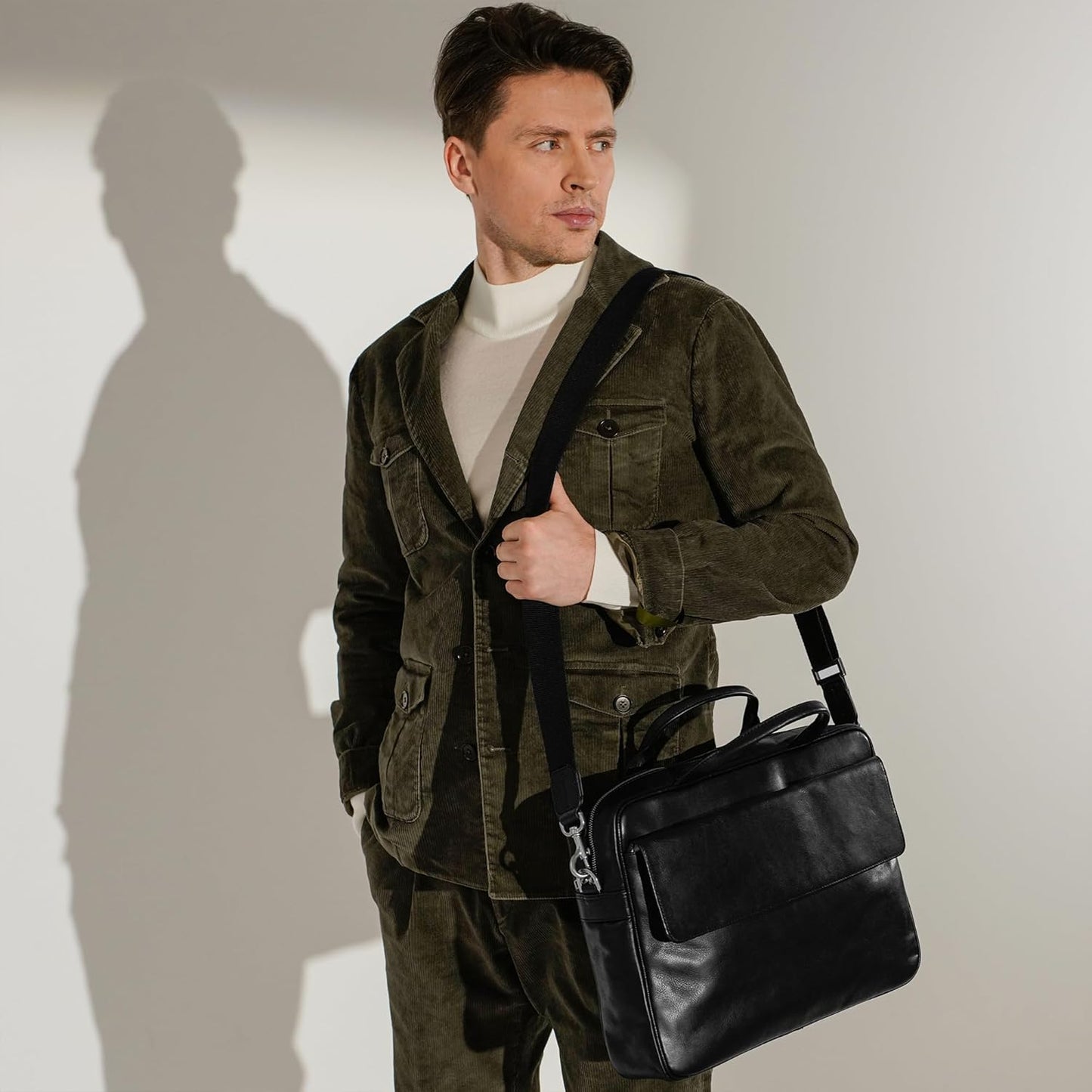 Time Resistance Leather Briefcase - Italian Handmade Leather Laptop Bag - Handbag for Men - Professional Computer Case