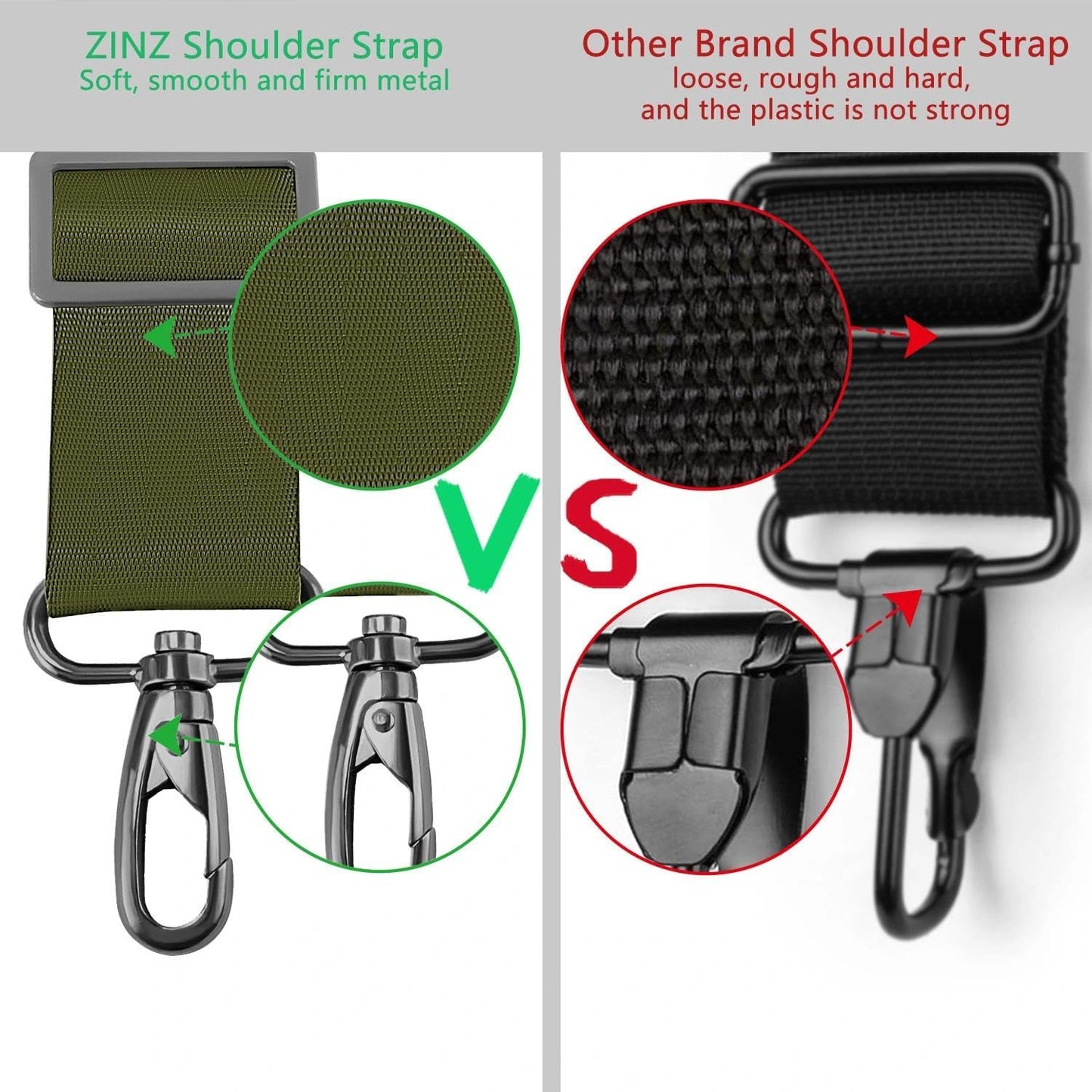ZINZ 79 inch Shoulder Strap, Extra-thick Fixed Cushion Pad and Dual Clasps Universal Replacement Strap with Metal Swivel Hooks for Laptop Bags, Luggage Bags, Camera, Crossbody(Army Green)