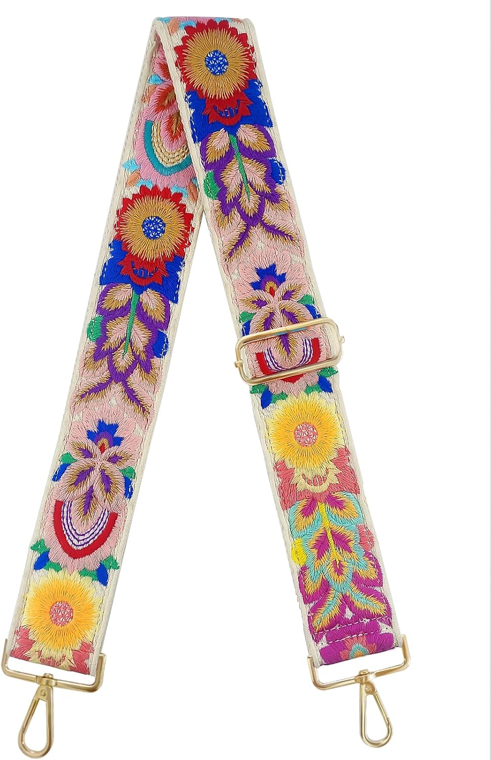 Embroidery Flower Purse Strap Replacement Crossbody 2 Inch Wide with Letter S Keychain for Women's Handbags