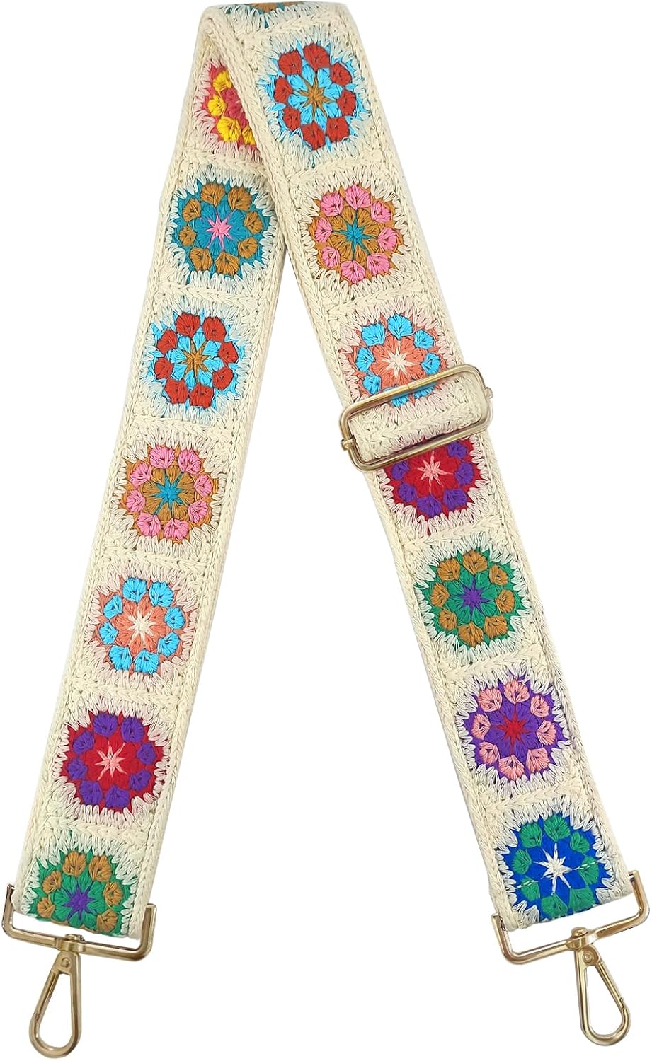 Embroidery Flower Purse Strap Replacement Crossbody 2 Inch Wide with Letter S Keychain for Women's Handbags