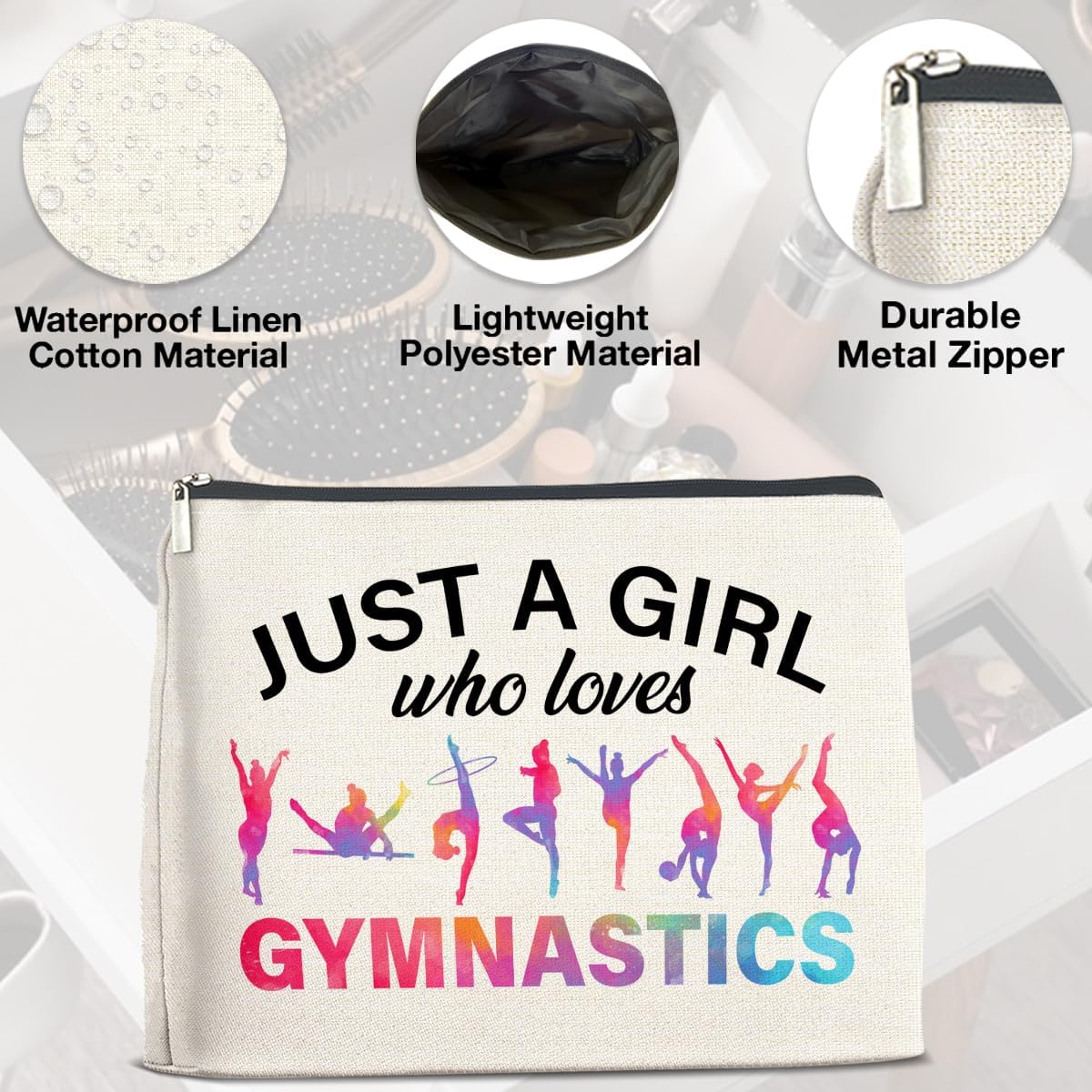 Gymnastics Gifts Makeup Bag Gymnastics Gifts for Women Cheerleader Gymnast Cosmetic Bag Just a Girl Who Loves Gymnastics Zipper Makeup Pouch Gift