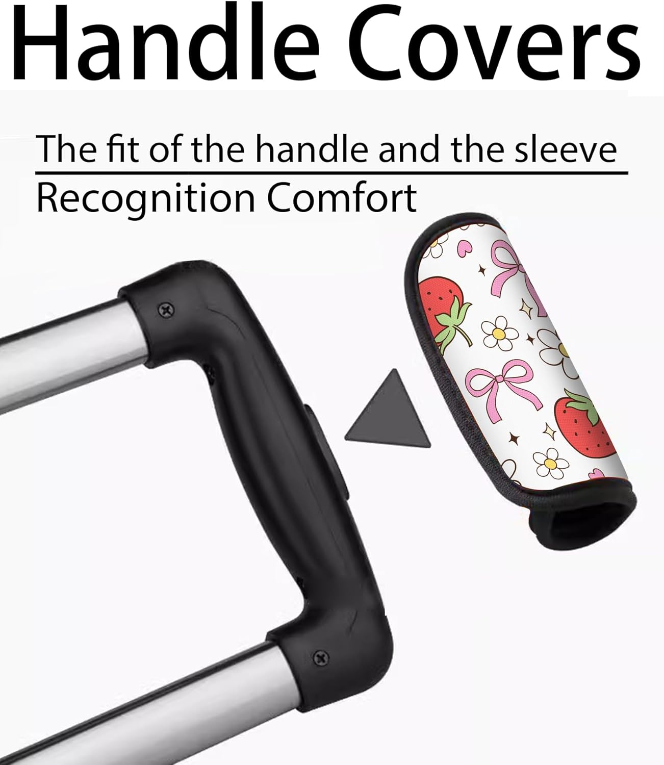 2 Pack Luggage Handle Wrap Travel Tags - Set of Luggage Tags for Suitcases, Identifiers, Marker, and Handle Covers - Cruise Accessories and Travel Gifts（Cute Strawberry Flower Bow