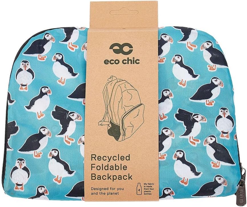 ECO CHIC Hiking Lightweight Packable Backpack - Foldable Daypack for Travel & Hiking & Outdoor Adventures - Waterproof Backpack from Recycled Materials (Puffins Teal)