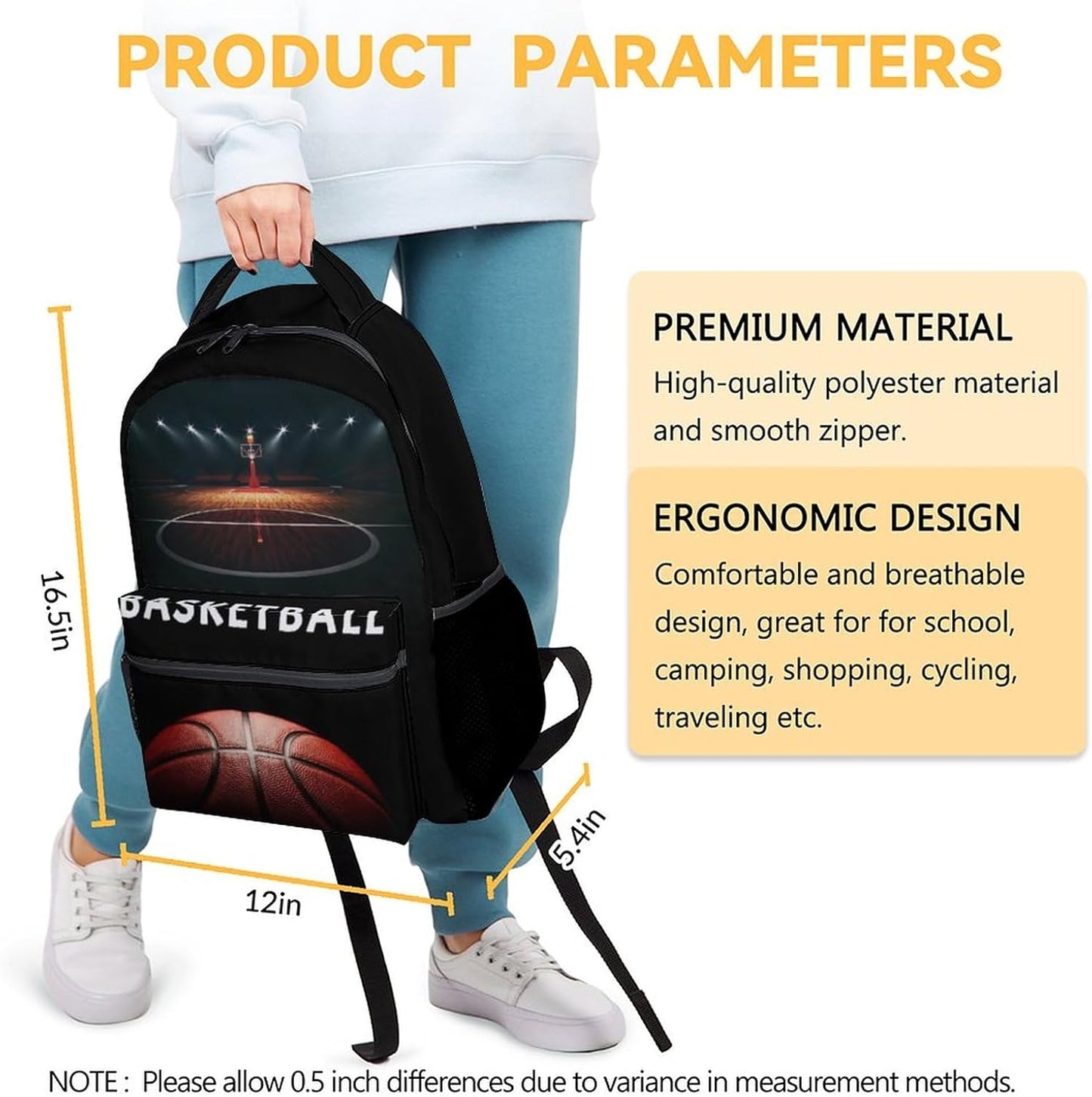 Mercuryelf Basketball Backpack for Boys Girls, 16 Inch Black Backpacks for School Travel, Cool