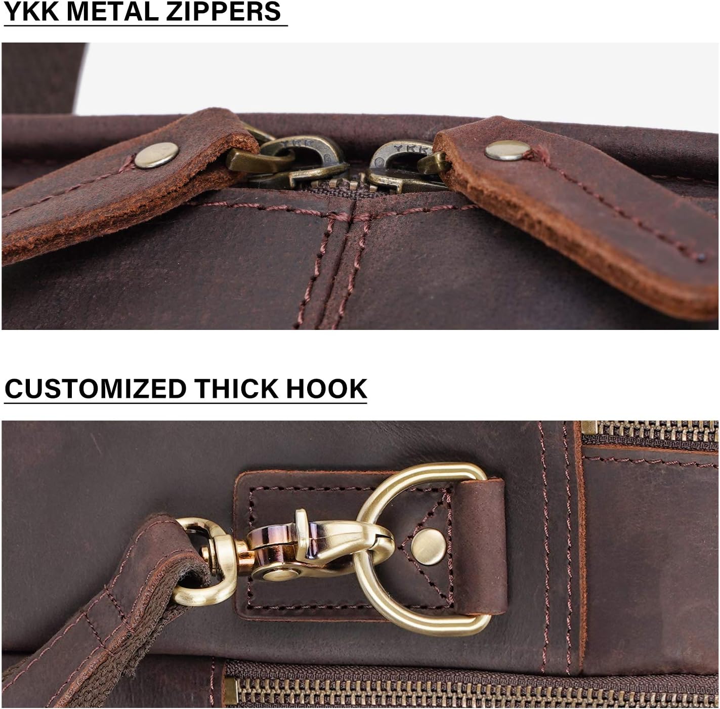 Men's Full Grain Leather Briefcase Large 17 Inch Business Travel Laptop Messenger Bag Tote with YKK